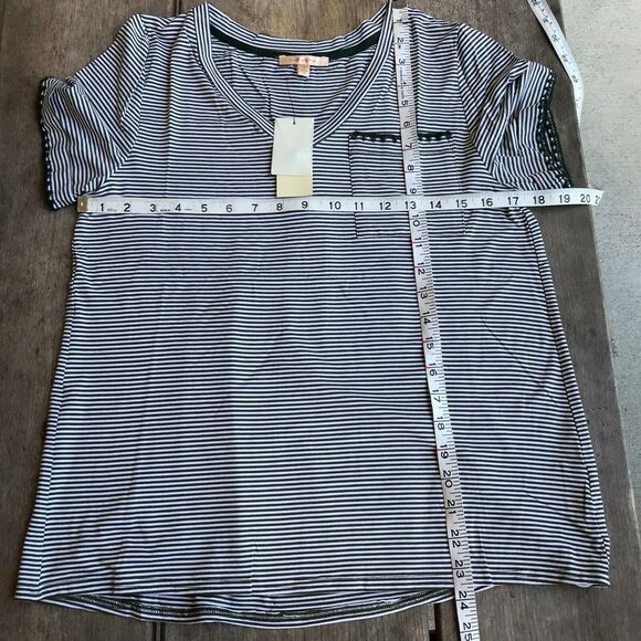 Skies Are Blue Womens Top Size Small Olive Green White Striped Knit Buttons NEW - Picture 5 of 5